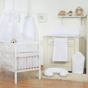 Conjunto de berço bebé 5 elementos Coração. Roupa de cama bebé