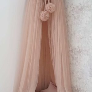 CONJUNTO DE BERÇO BEBÉ REDE COM POM POM. DOSSEL SUSPENSO DE REDE