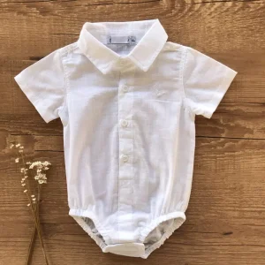 Body Camisa Infantil Flame Manga Curta Bordado Cavalinho Branco