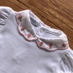 Body Bebê em Algodão Pima Princesa Gola Bordado Rococó Rosé