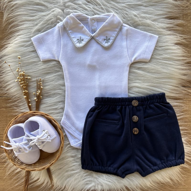 Conjunto Bebe Short e Body em Algodão Pima Davi Cinza e Profundo - Image 2