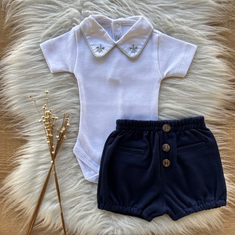Conjunto Bebe Short e Body em Algodão Pima Davi Cinza e Profundo - Image 3