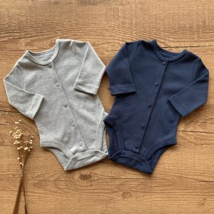 Kit 2 Body Bebe em Algodão Egípcio Longo Botões Mescla e Profundo