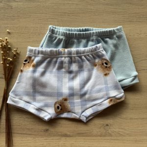 Kit 2 Shorts Bebê em Algodão Egípcio Urso Xadrez Azul