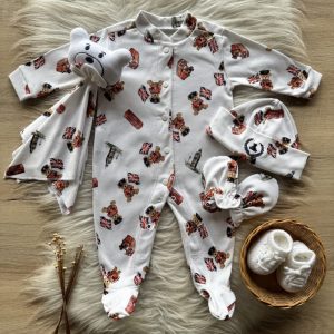 Macacão Bebe em Algodão Egípcio Botões London Bears